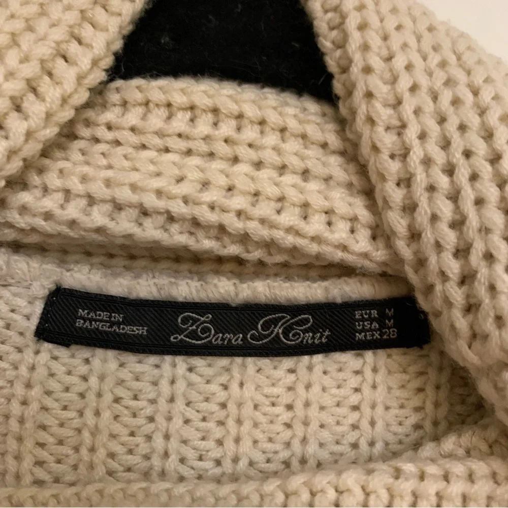 Zara Chunky Cotton Knit Asymmetric Hem Turtleneck Sweater